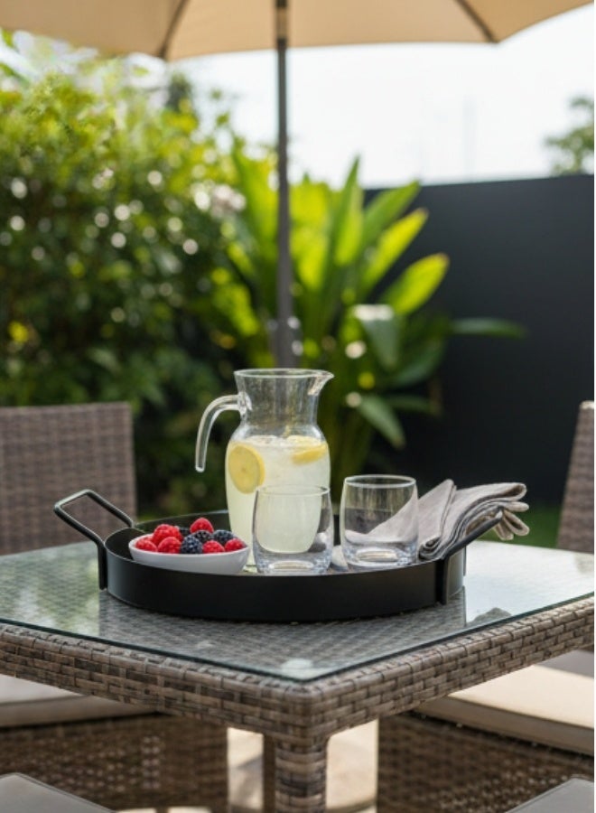 هابي هوم صينية تقديم مدوّرة 25 سم بمقبضين جانبيين – صينية طعام ومشروبات معدنية مقاومة للصدأ والخدوش – تصميم أنيق وعصري متعدد الاستخدام لتقديم القهوة، الشاي، الحلويات، العصائر أو لتنظيم الشموع والعطور والديكور في المطبخ وغرفة المعيشة والضيافة - Image 4